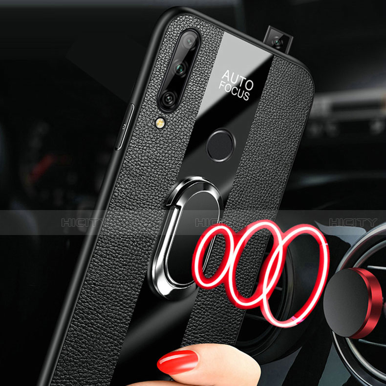 Coque Silicone Gel Motif Cuir Housse Etui avec Support Bague Anneau Aimante Magnetique S02 pour Huawei Enjoy 10 Plus Plus