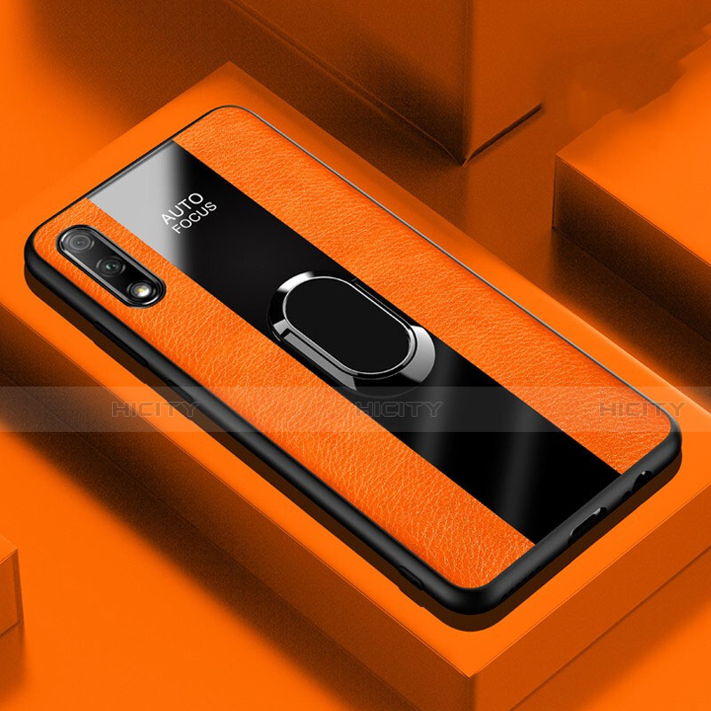 Coque Silicone Gel Motif Cuir Housse Etui avec Support Bague Anneau Aimante Magnetique S02 pour Huawei Honor 9X Orange Plus