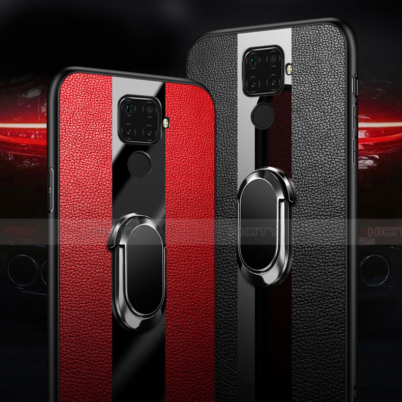 Coque Silicone Gel Motif Cuir Housse Etui avec Support Bague Anneau Aimante Magnetique S02 pour Huawei Mate 30 Lite Plus