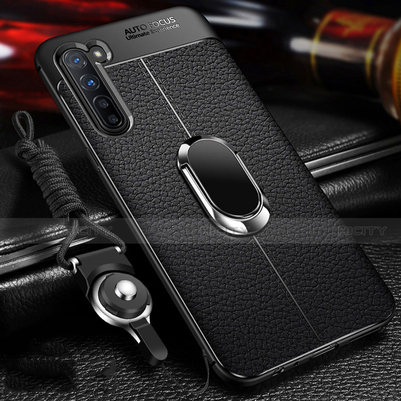 Coque Silicone Gel Motif Cuir Housse Etui avec Support Bague Anneau Aimante Magnetique S02 pour Oppo F15 Noir Plus