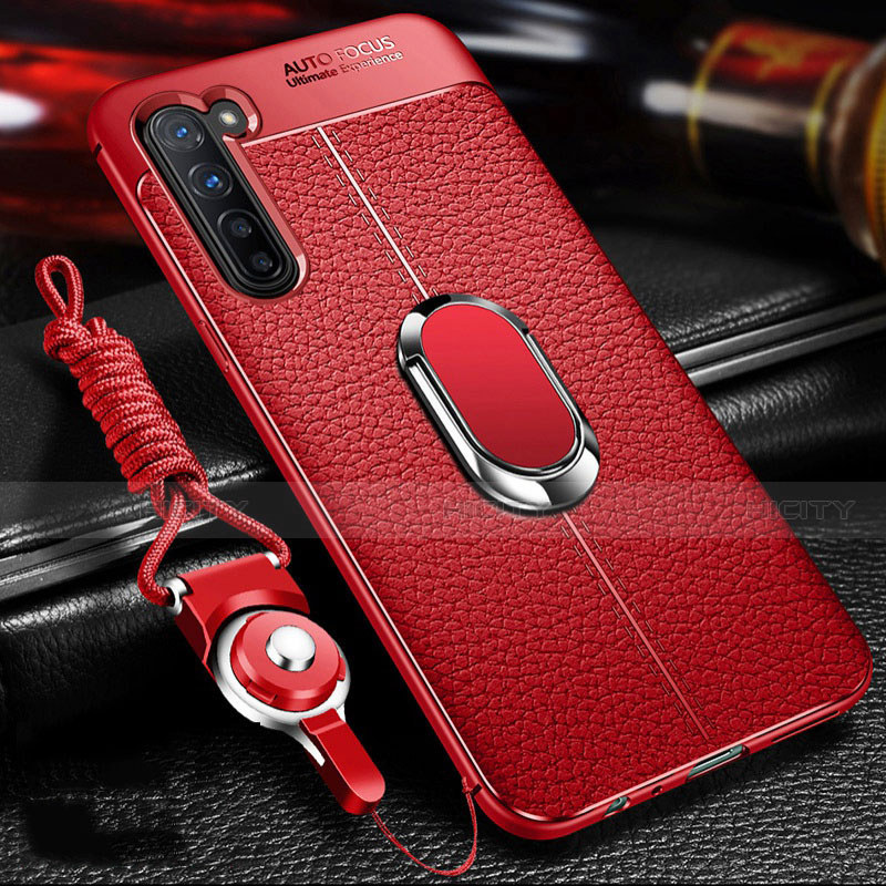 Coque Silicone Gel Motif Cuir Housse Etui avec Support Bague Anneau Aimante Magnetique S02 pour Oppo F15 Plus