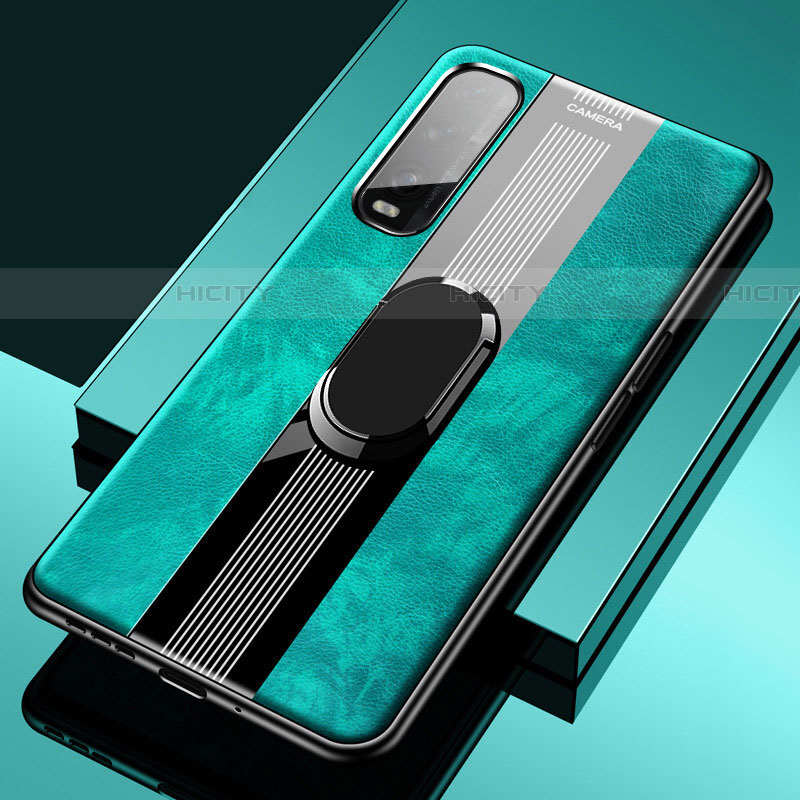 Coque Silicone Gel Motif Cuir Housse Etui avec Support Bague Anneau Aimante Magnetique S02 pour Oppo Find X2 Plus