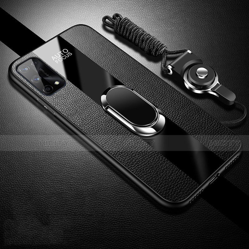 Coque Silicone Gel Motif Cuir Housse Etui avec Support Bague Anneau Aimante Magnetique S02 pour Oppo K7x 5G Noir Plus