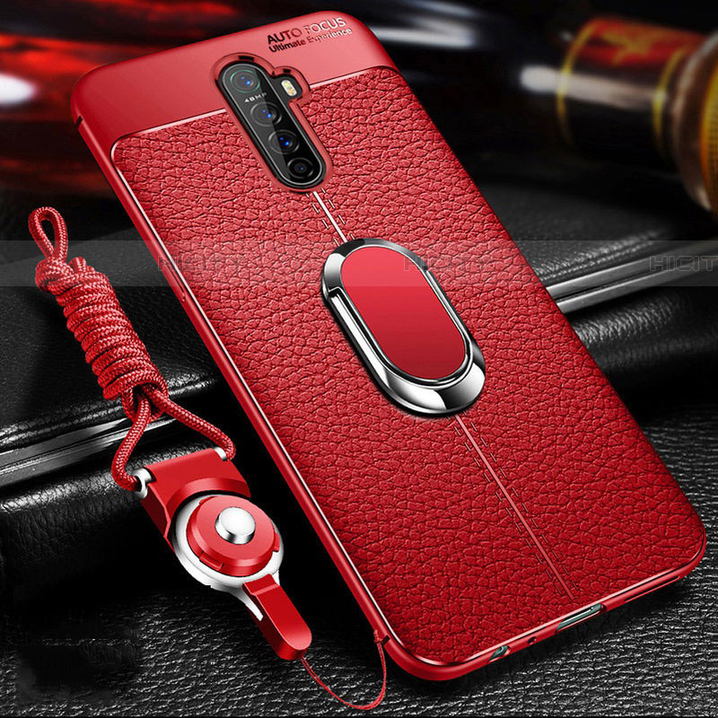 Coque Silicone Gel Motif Cuir Housse Etui avec Support Bague Anneau Aimante Magnetique S02 pour Oppo Reno Ace Plus