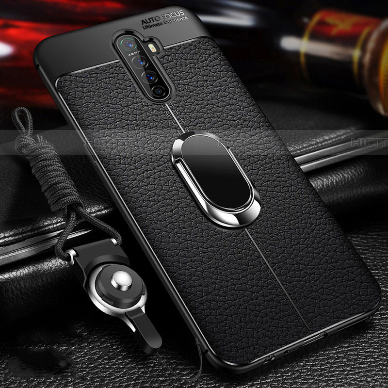 Coque Silicone Gel Motif Cuir Housse Etui avec Support Bague Anneau Aimante Magnetique S02 pour Realme X2 Pro Noir Plus