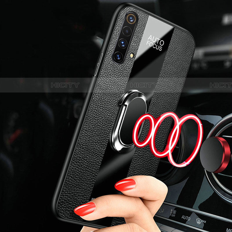 Coque Silicone Gel Motif Cuir Housse Etui avec Support Bague Anneau Aimante Magnetique S02 pour Realme X50t 5G Plus