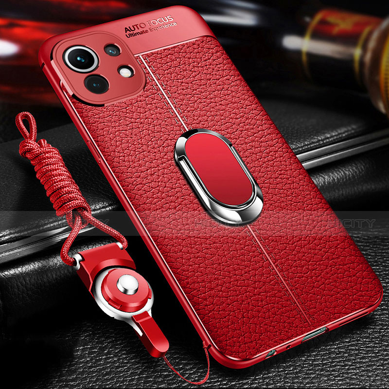 Coque Silicone Gel Motif Cuir Housse Etui avec Support Bague Anneau Aimante Magnetique S02 pour Xiaomi Mi 11 Lite 4G Plus