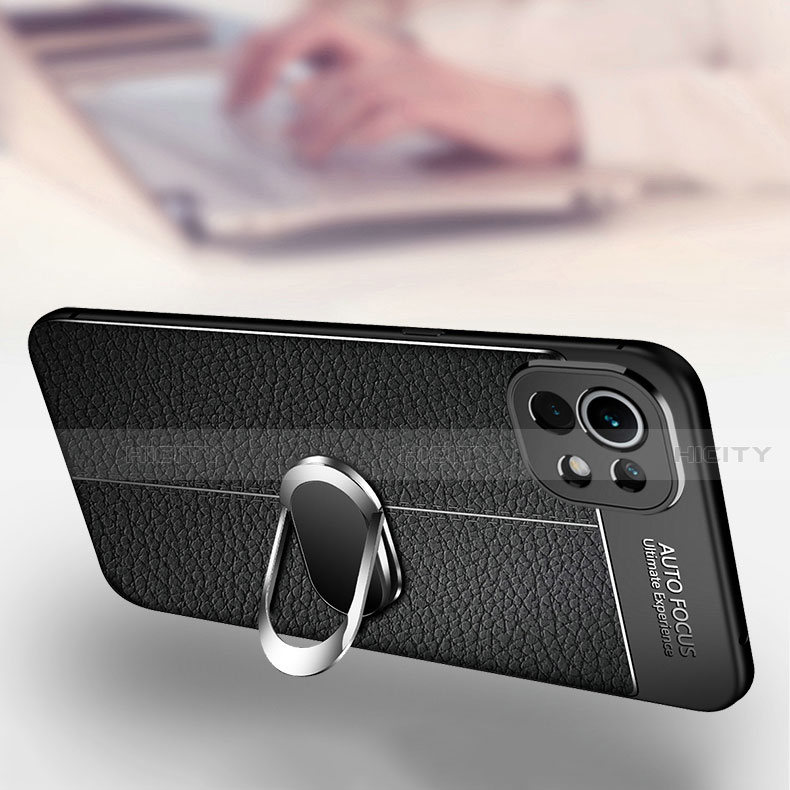 Coque Silicone Gel Motif Cuir Housse Etui avec Support Bague Anneau Aimante Magnetique S02 pour Xiaomi Mi 11 Lite 4G Plus