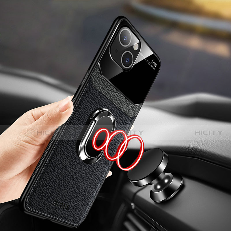 Coque Silicone Gel Motif Cuir Housse Etui avec Support Bague Anneau Aimante Magnetique S03 pour Apple iPhone 13 Pro Max Plus