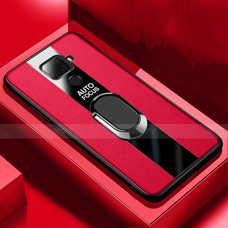 Coque Silicone Gel Motif Cuir Housse Etui avec Support Bague Anneau Aimante Magnetique S03 pour Huawei Mate 30 Lite Rouge Plus