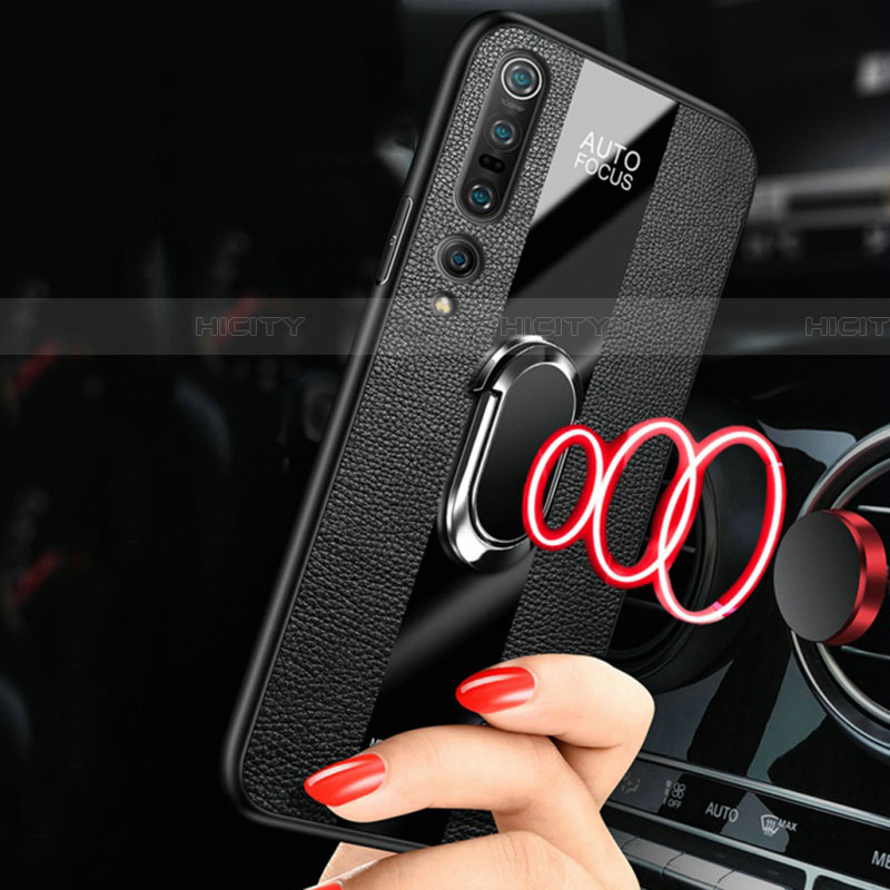 Coque Silicone Gel Motif Cuir Housse Etui avec Support Bague Anneau Aimante Magnetique S03 pour Xiaomi Mi 10 Pro Plus