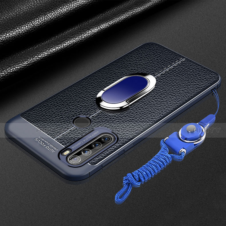 Coque Silicone Gel Motif Cuir Housse Etui avec Support Bague Anneau Aimante Magnetique S03 pour Xiaomi Redmi Note 8 (2021) Bleu Plus