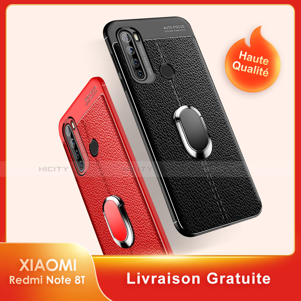 Coque Silicone Gel Motif Cuir Housse Etui avec Support Bague Anneau Aimante Magnetique S03 pour Xiaomi Redmi Note 8 Plus