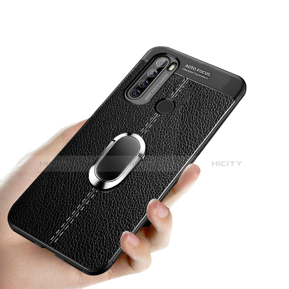 Coque Silicone Gel Motif Cuir Housse Etui avec Support Bague Anneau Aimante Magnetique S03 pour Xiaomi Redmi Note 8 Plus