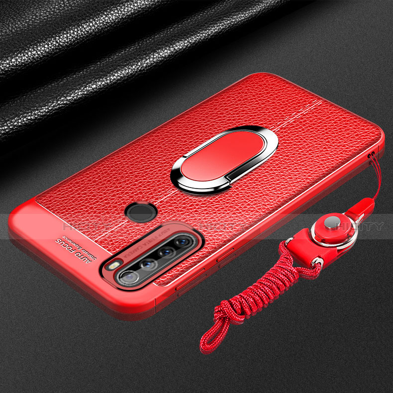 Coque Silicone Gel Motif Cuir Housse Etui avec Support Bague Anneau Aimante Magnetique S03 pour Xiaomi Redmi Note 8T Rouge Plus