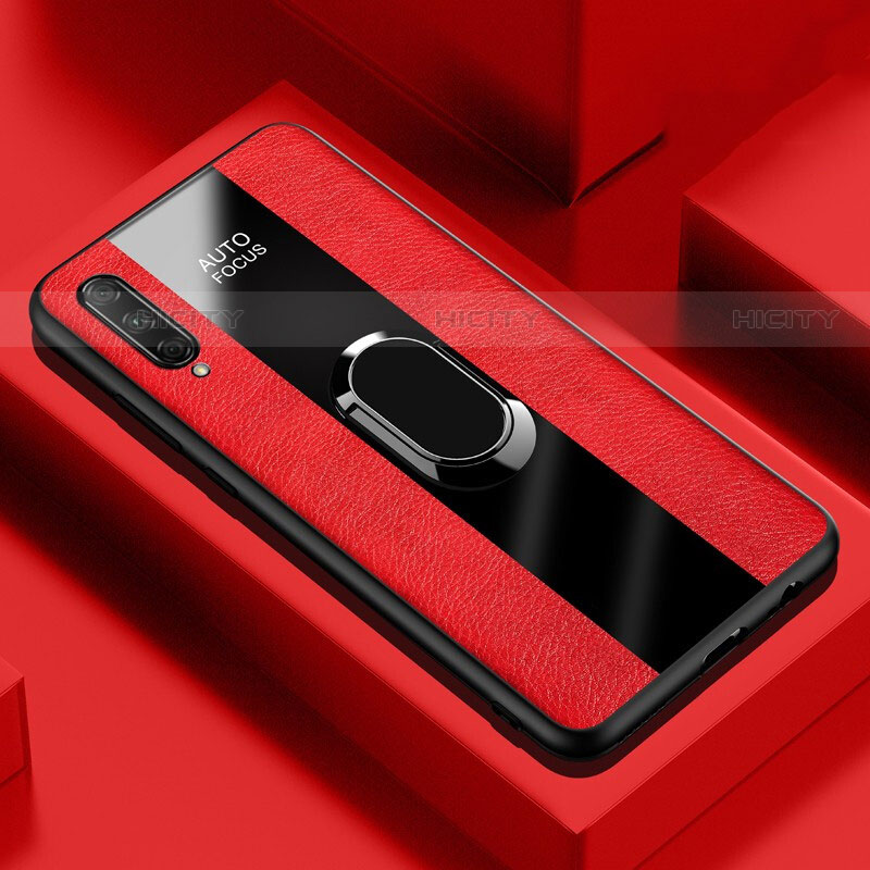 Coque Silicone Gel Motif Cuir Housse Etui avec Support Bague Anneau Aimante Magnetique S04 pour Huawei Y9s Rouge Plus