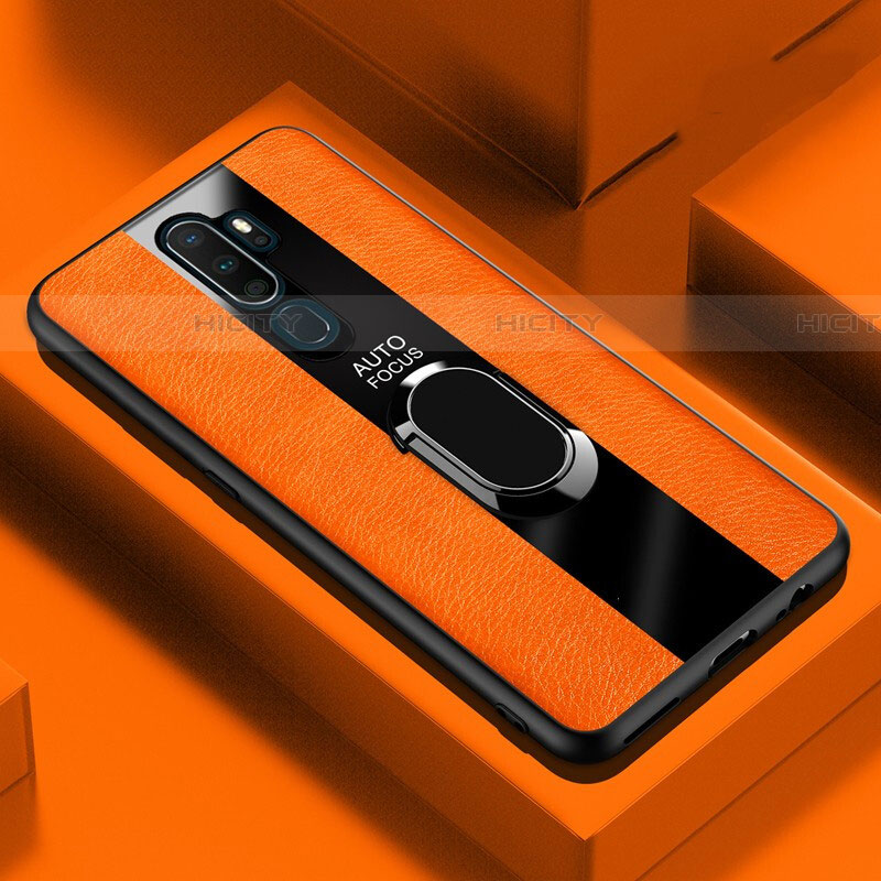 Coque Silicone Gel Motif Cuir Housse Etui avec Support Bague Anneau Aimante Magnetique S04 pour Oppo A5 (2020) Orange Plus