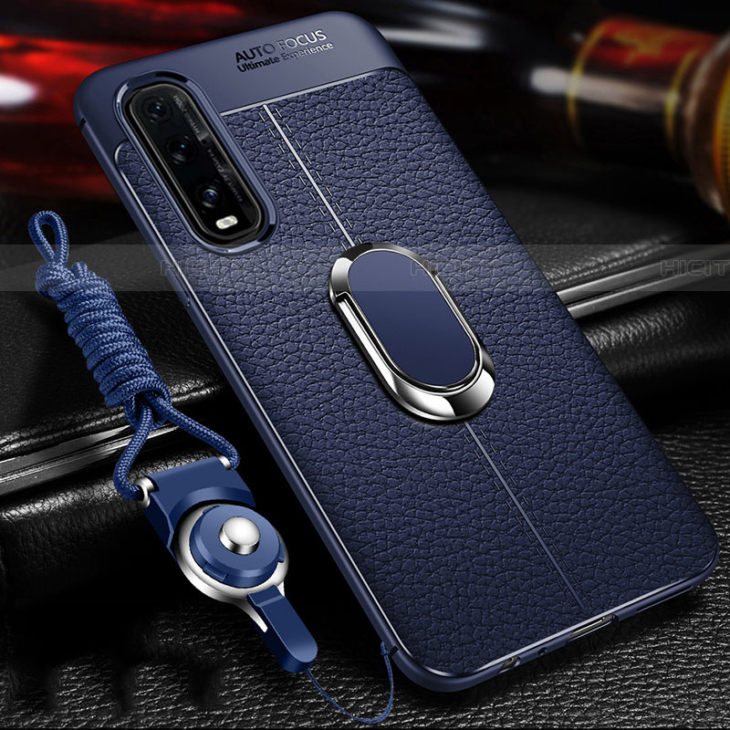 Coque Silicone Gel Motif Cuir Housse Etui avec Support Bague Anneau Aimante Magnetique S04 pour Oppo Find X2 Plus