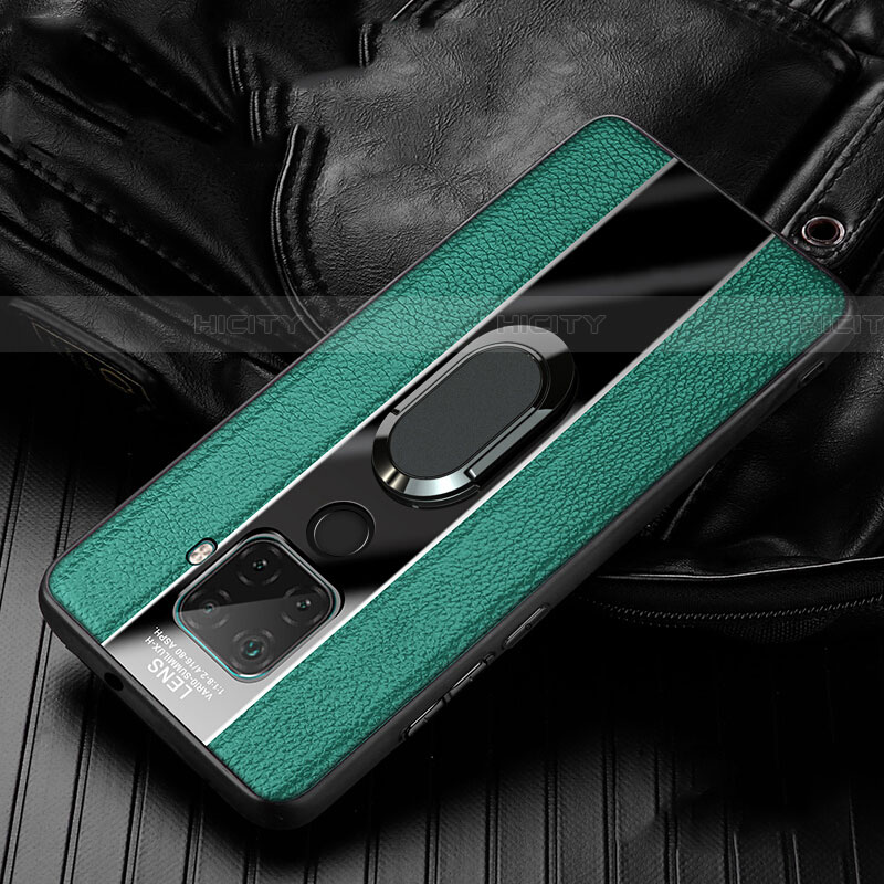 Coque Silicone Gel Motif Cuir Housse Etui avec Support Bague Anneau Aimante Magnetique S05 pour Huawei Mate 30 Lite Vert Plus