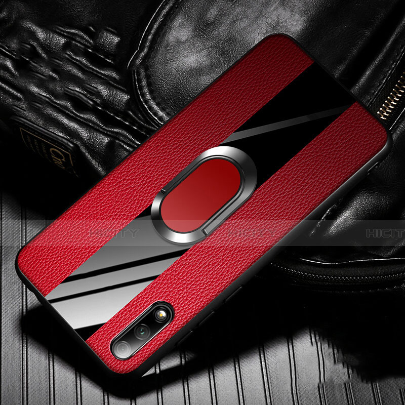 Coque Silicone Gel Motif Cuir Housse Etui avec Support Bague Anneau Aimante Magnetique S06 pour Huawei Honor 9X Rouge Plus