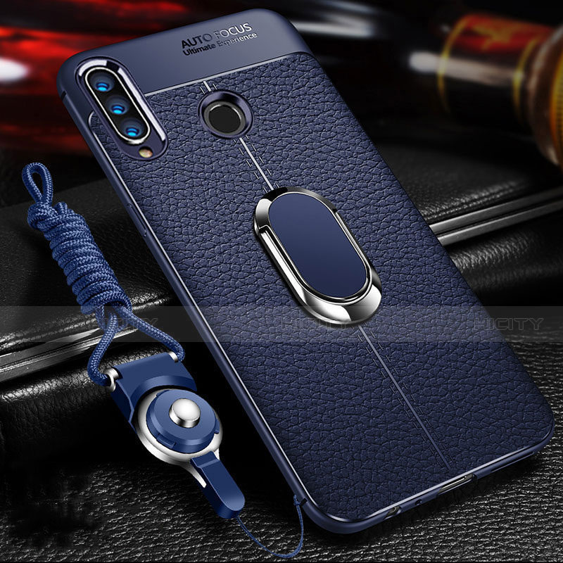 Coque Silicone Gel Motif Cuir Housse Etui avec Support Bague Anneau Aimante Magnetique T01 pour Huawei Honor 10i Bleu Plus