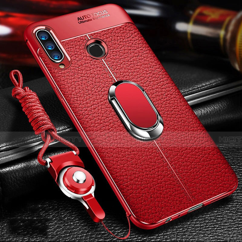 Coque Silicone Gel Motif Cuir Housse Etui avec Support Bague Anneau Aimante Magnetique T01 pour Huawei Honor 20E Rouge Plus