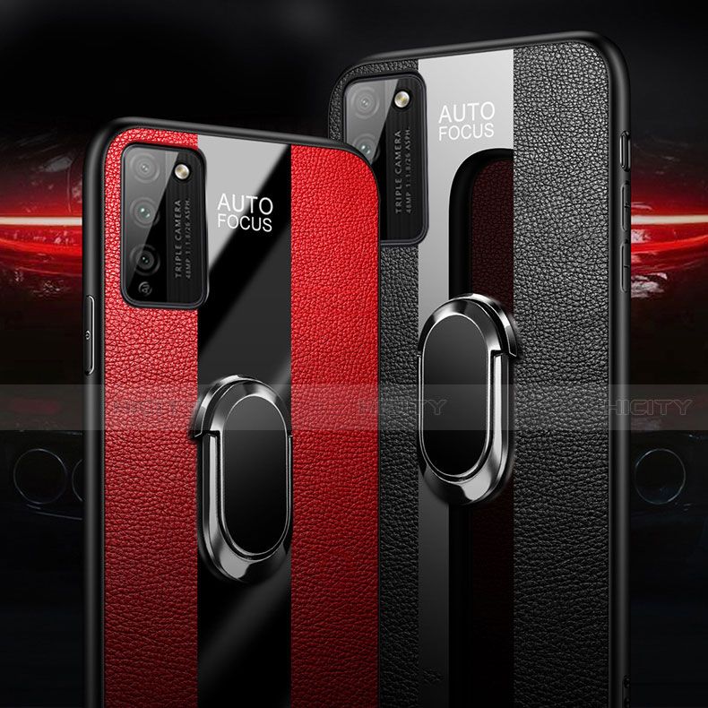 Coque Silicone Gel Motif Cuir Housse Etui avec Support Bague Anneau Aimante Magnetique T01 pour Huawei Honor 30 Lite 5G Plus