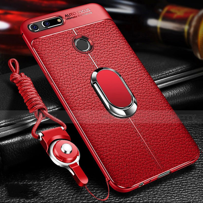 Coque Silicone Gel Motif Cuir Housse Etui avec Support Bague Anneau Aimante Magnetique T01 pour Huawei Honor View 20 Plus