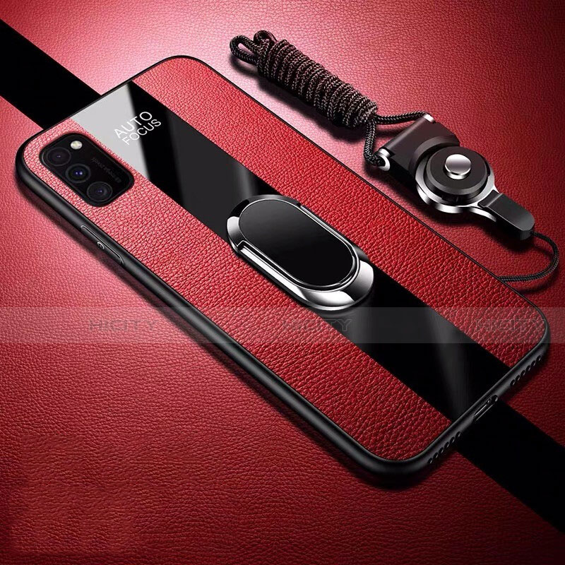 Coque Silicone Gel Motif Cuir Housse Etui avec Support Bague Anneau Aimante Magnetique T01 pour Huawei Honor View 30 Pro 5G Rouge Plus