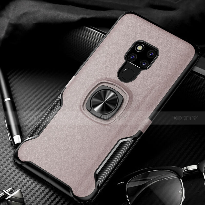 Coque Silicone Gel Motif Cuir Housse Etui avec Support Bague Anneau Aimante Magnetique T01 pour Huawei Mate 20 Or Rose Plus