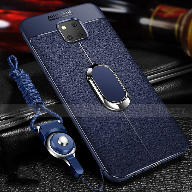 Coque Silicone Gel Motif Cuir Housse Etui avec Support Bague Anneau Aimante Magnetique T01 pour Huawei Mate 20 Pro Bleu Plus