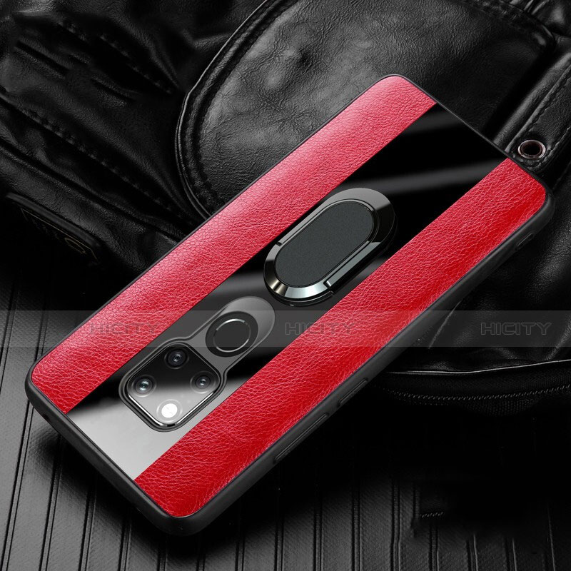 Coque Silicone Gel Motif Cuir Housse Etui avec Support Bague Anneau Aimante Magnetique T01 pour Huawei Mate 20 X 5G Plus