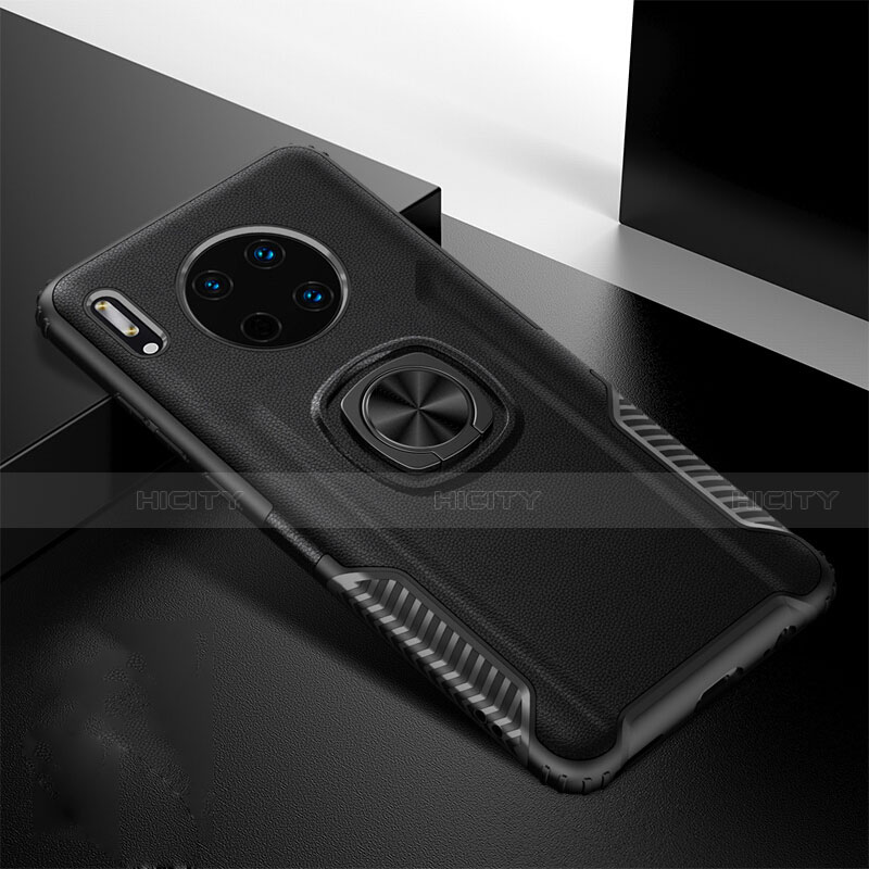 Coque Silicone Gel Motif Cuir Housse Etui avec Support Bague Anneau Aimante Magnetique T01 pour Huawei Mate 30 5G Noir Plus