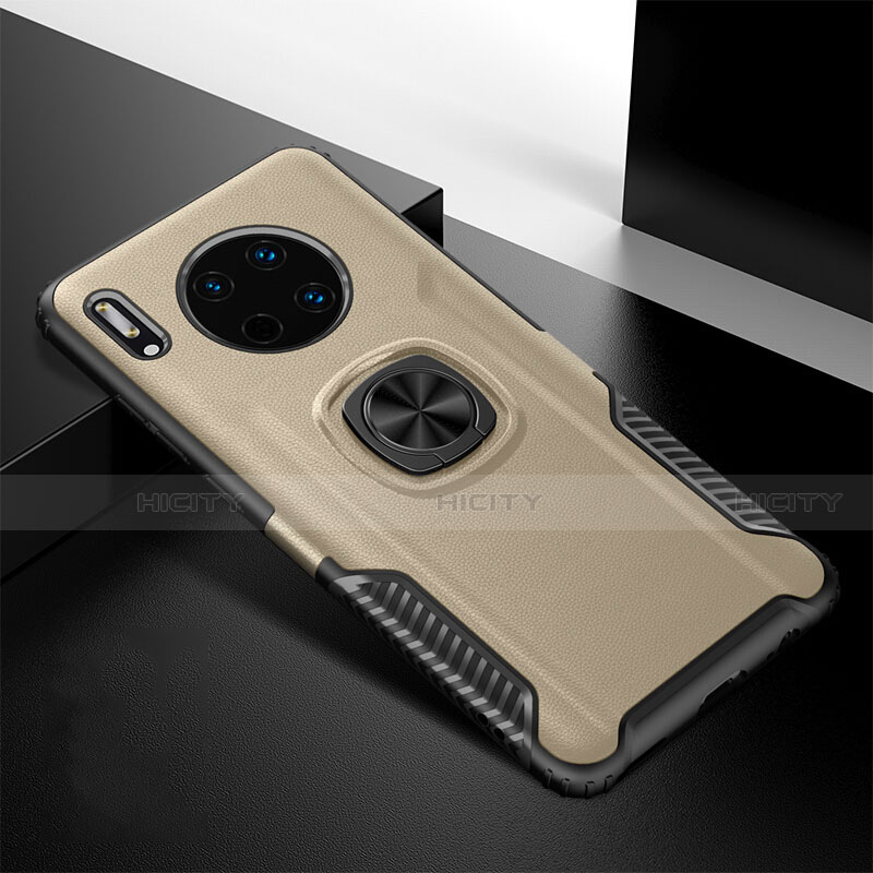 Coque Silicone Gel Motif Cuir Housse Etui avec Support Bague Anneau Aimante Magnetique T01 pour Huawei Mate 30 Pro Or Plus