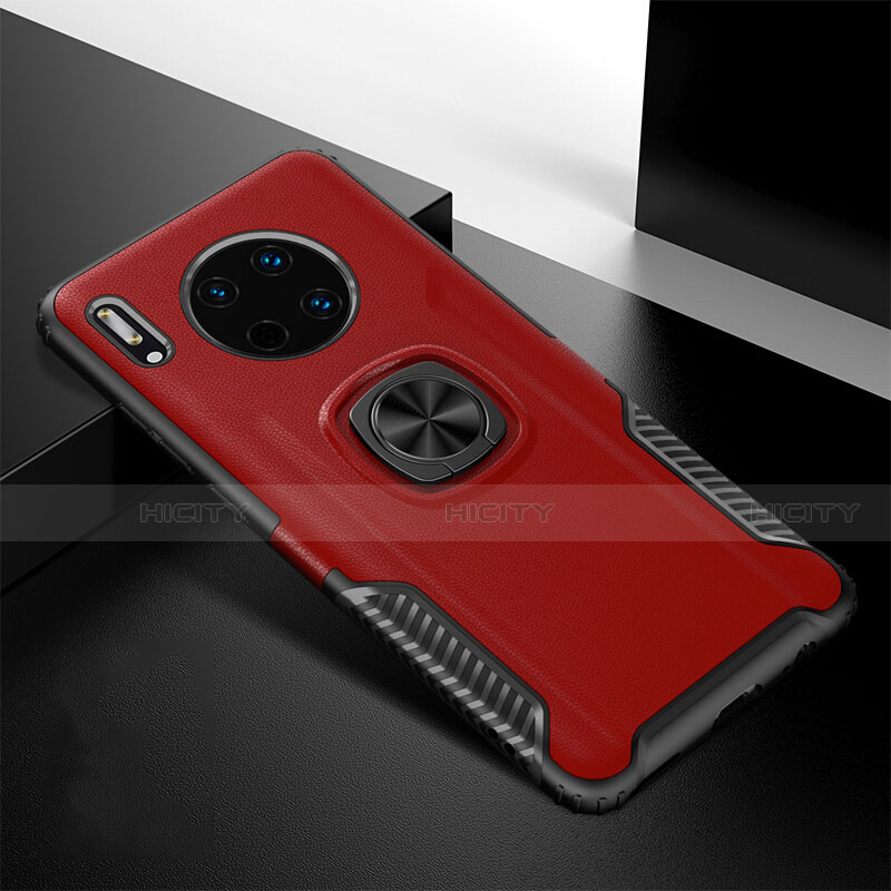 Coque Silicone Gel Motif Cuir Housse Etui avec Support Bague Anneau Aimante Magnetique T01 pour Huawei Mate 30 Pro Rouge Plus