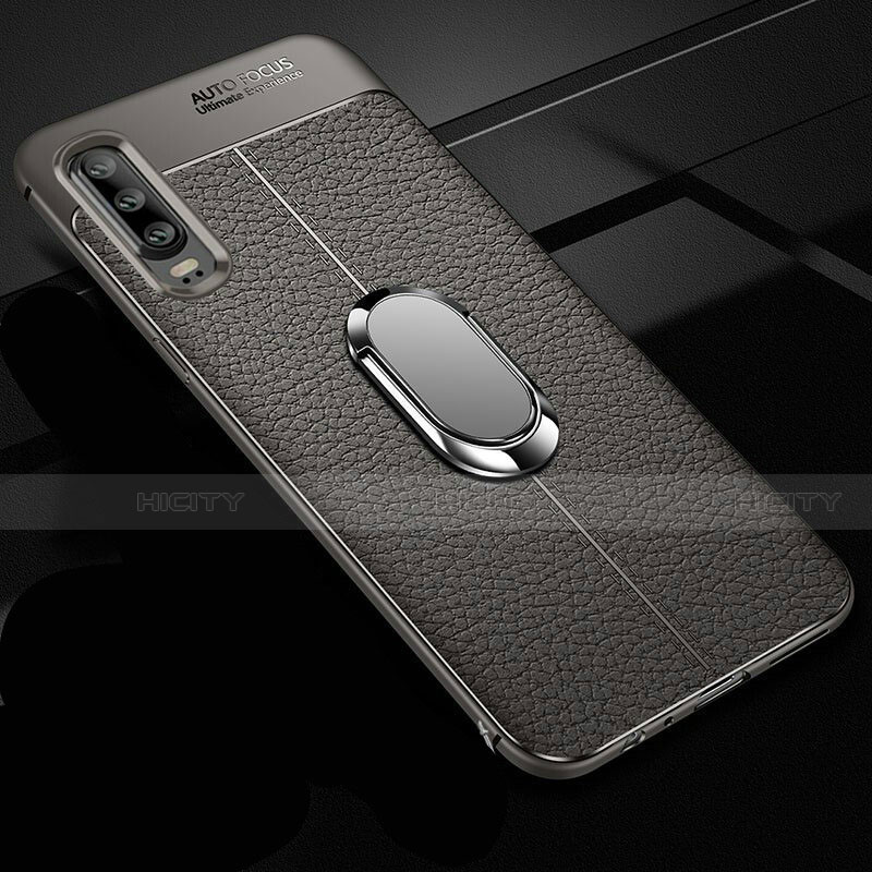 Coque Silicone Gel Motif Cuir Housse Etui avec Support Bague Anneau Aimante Magnetique T01 pour Huawei P30 Plus