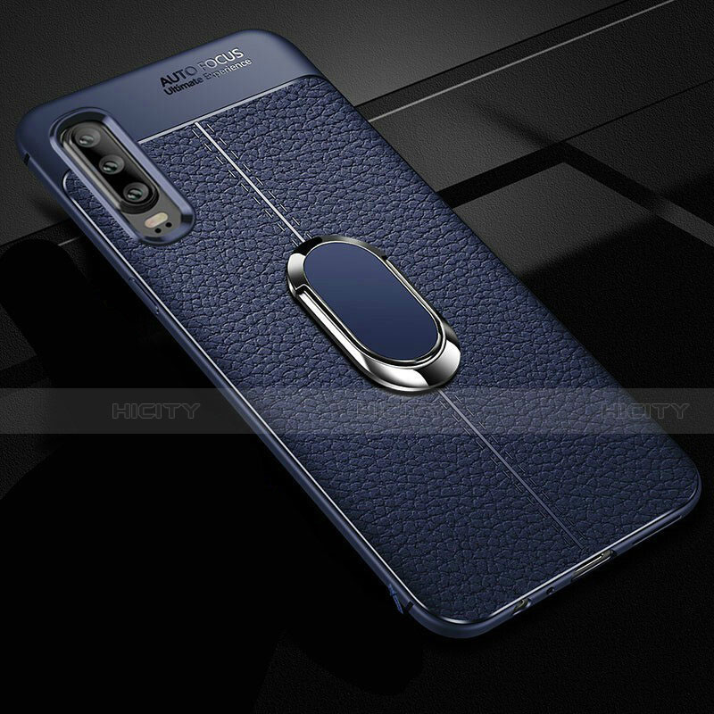 Coque Silicone Gel Motif Cuir Housse Etui avec Support Bague Anneau Aimante Magnetique T01 pour Huawei P30 Plus