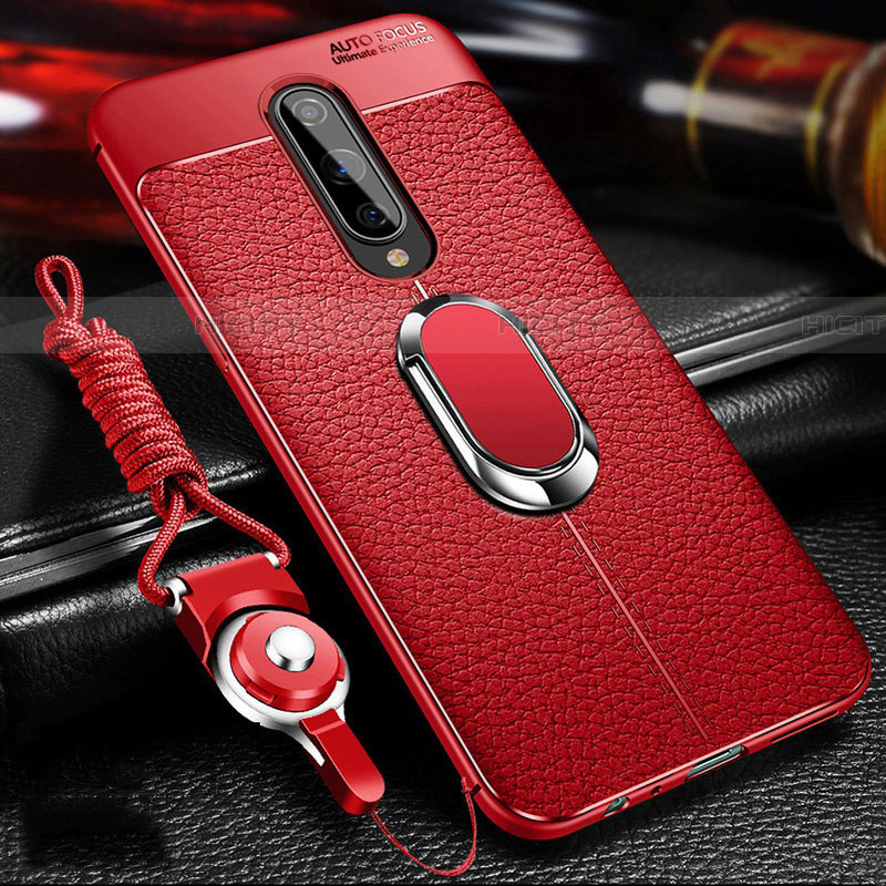 Coque Silicone Gel Motif Cuir Housse Etui avec Support Bague Anneau Aimante Magnetique T01 pour OnePlus 8 Plus