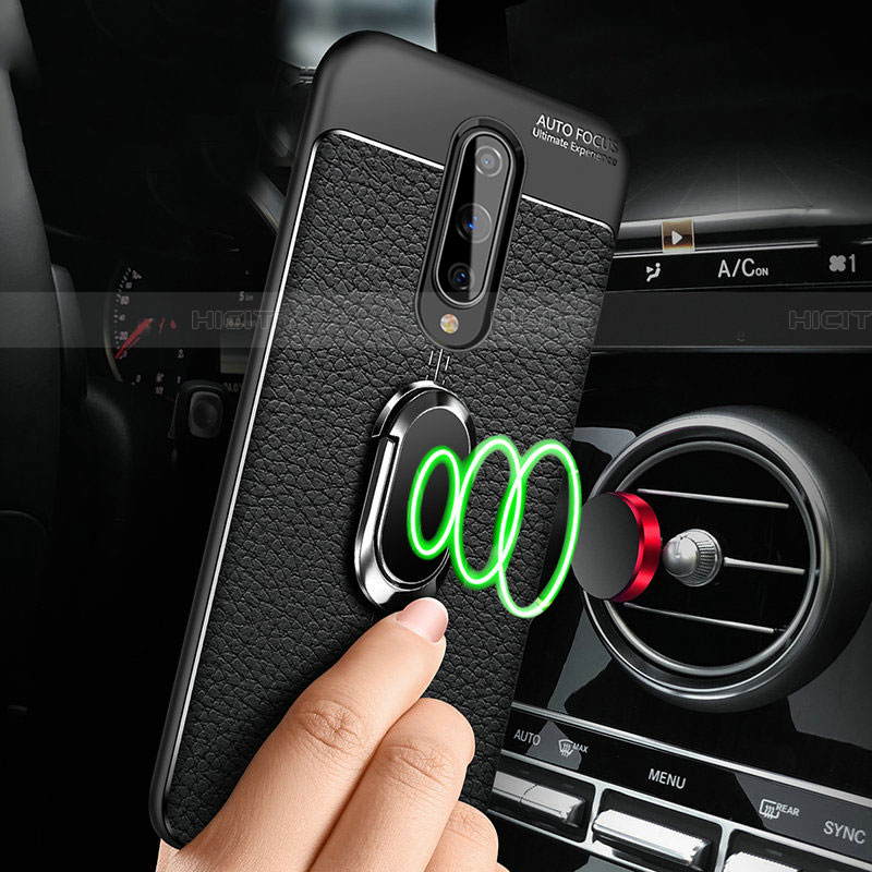 Coque Silicone Gel Motif Cuir Housse Etui avec Support Bague Anneau Aimante Magnetique T01 pour OnePlus 8 Plus