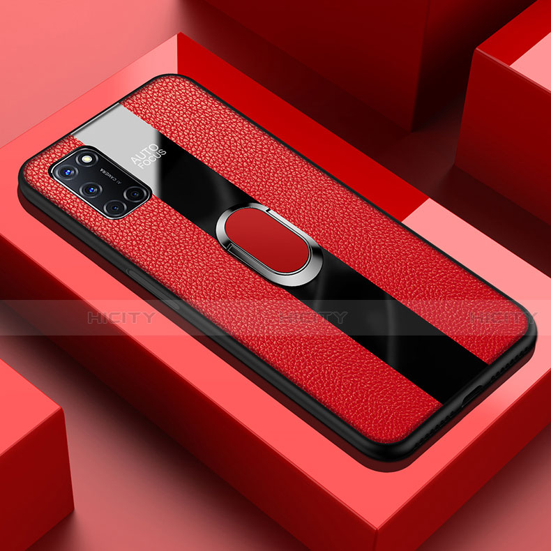 Coque Silicone Gel Motif Cuir Housse Etui avec Support Bague Anneau Aimante Magnetique T01 pour Oppo A72 Rouge Plus