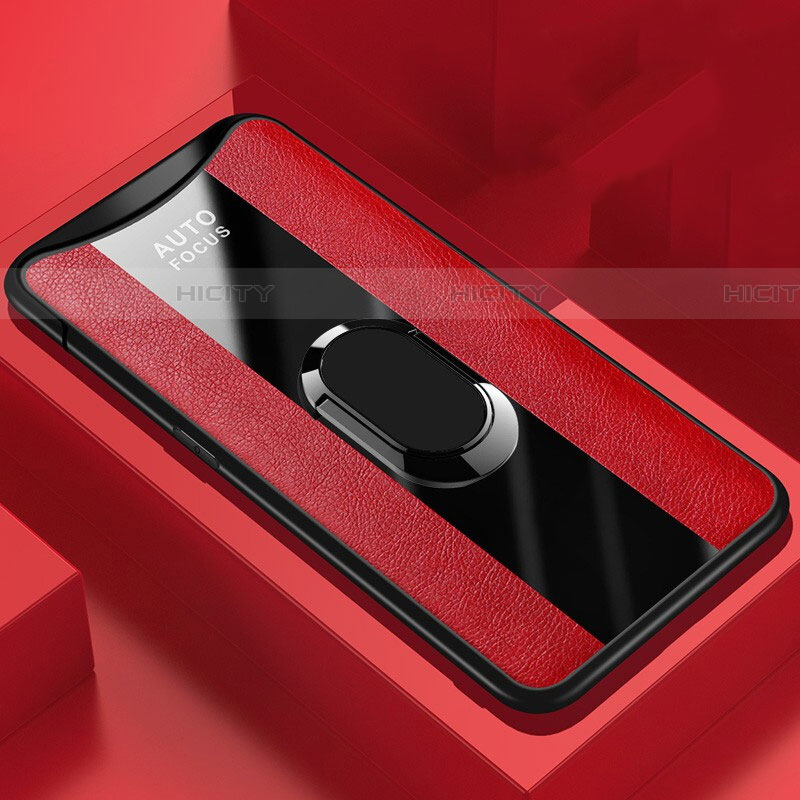 Coque Silicone Gel Motif Cuir Housse Etui avec Support Bague Anneau Aimante Magnetique T01 pour Oppo Find X Super Flash Edition Plus