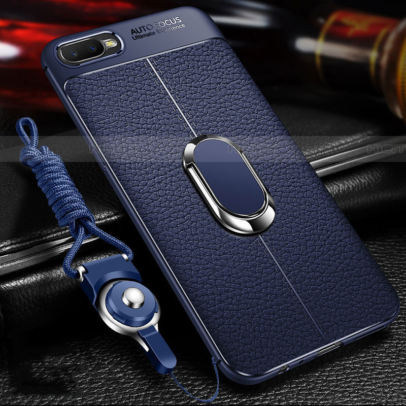 Coque Silicone Gel Motif Cuir Housse Etui avec Support Bague Anneau Aimante Magnetique T01 pour Oppo R17 Neo Plus