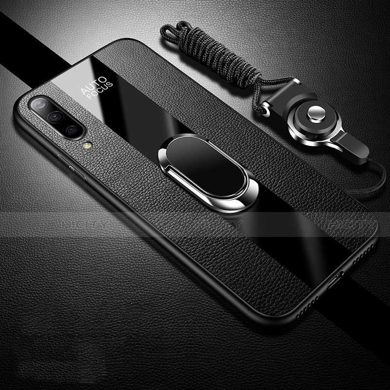 Coque Silicone Gel Motif Cuir Housse Etui avec Support Bague Anneau Aimante Magnetique T01 pour Xiaomi Mi A3 Noir Plus