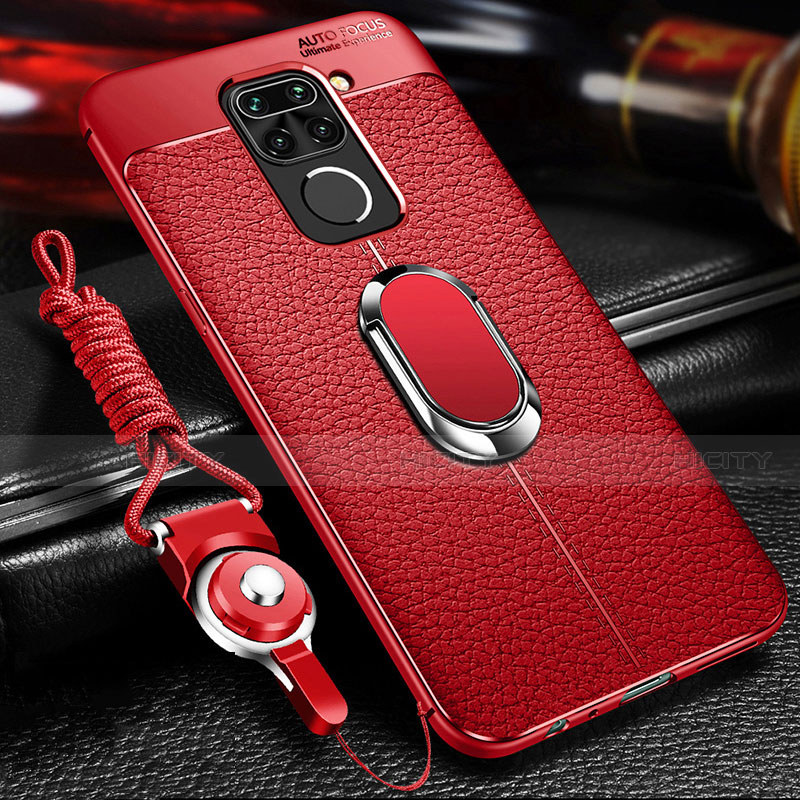 Coque Silicone Gel Motif Cuir Housse Etui avec Support Bague Anneau Aimante Magnetique T01 pour Xiaomi Redmi Note 9 Rouge Plus