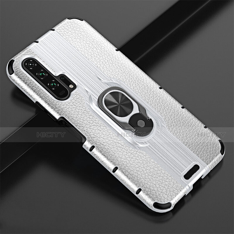 Coque Silicone Gel Motif Cuir Housse Etui avec Support Bague Anneau Aimante Magnetique T02 pour Huawei Honor 20 Pro Blanc Plus