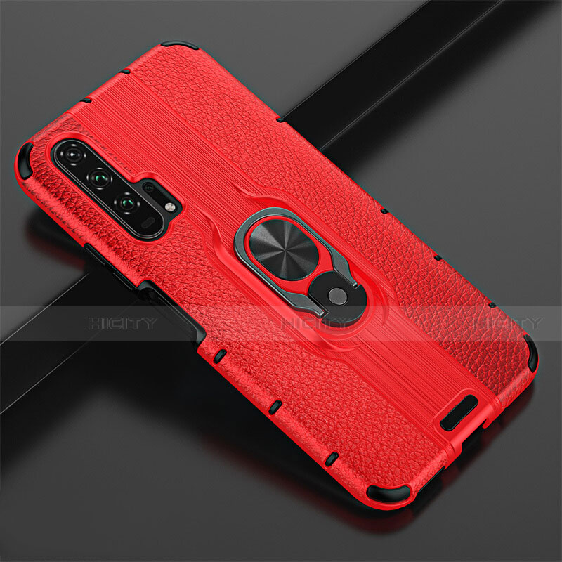 Coque Silicone Gel Motif Cuir Housse Etui avec Support Bague Anneau Aimante Magnetique T02 pour Huawei Honor 20 Pro Plus