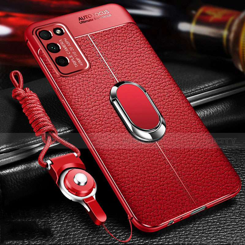 Coque Silicone Gel Motif Cuir Housse Etui avec Support Bague Anneau Aimante Magnetique T02 pour Huawei Honor 30 Lite 5G Rouge Plus