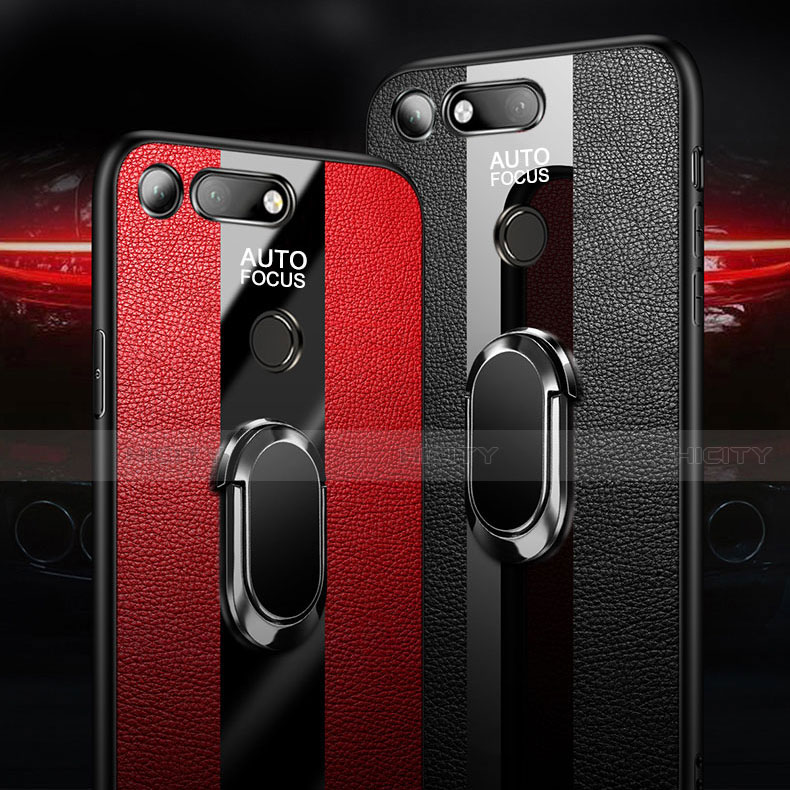 Coque Silicone Gel Motif Cuir Housse Etui avec Support Bague Anneau Aimante Magnetique T02 pour Huawei Honor V20 Plus