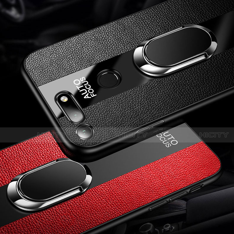 Coque Silicone Gel Motif Cuir Housse Etui avec Support Bague Anneau Aimante Magnetique T02 pour Huawei Honor V20 Plus