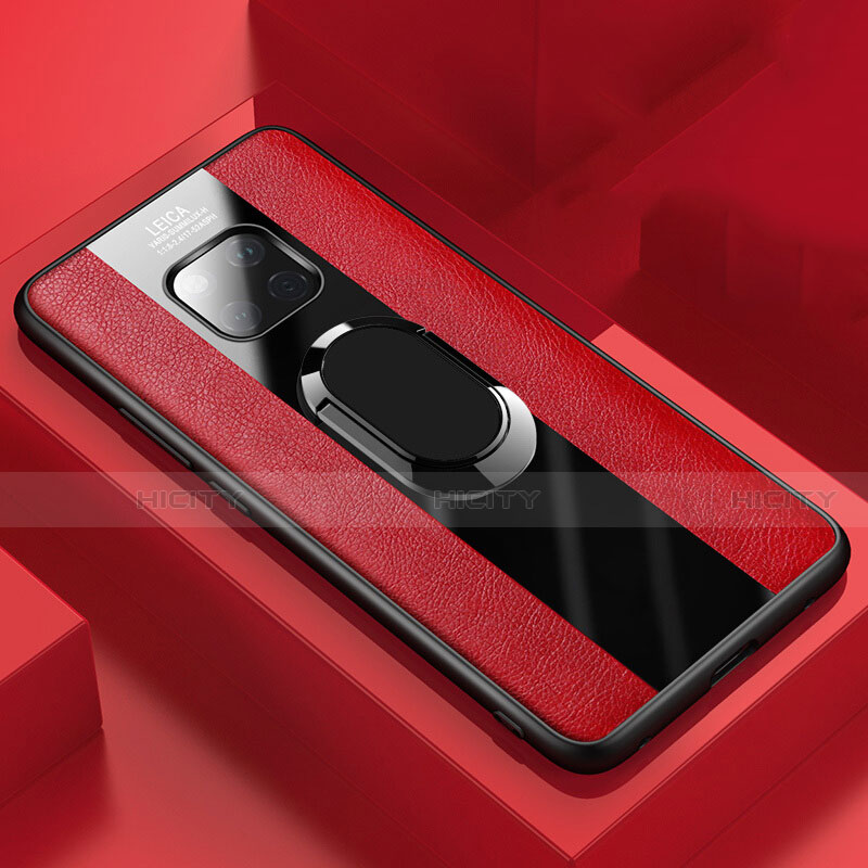 Coque Silicone Gel Motif Cuir Housse Etui avec Support Bague Anneau Aimante Magnetique T02 pour Huawei Mate 20 Pro Rouge Plus